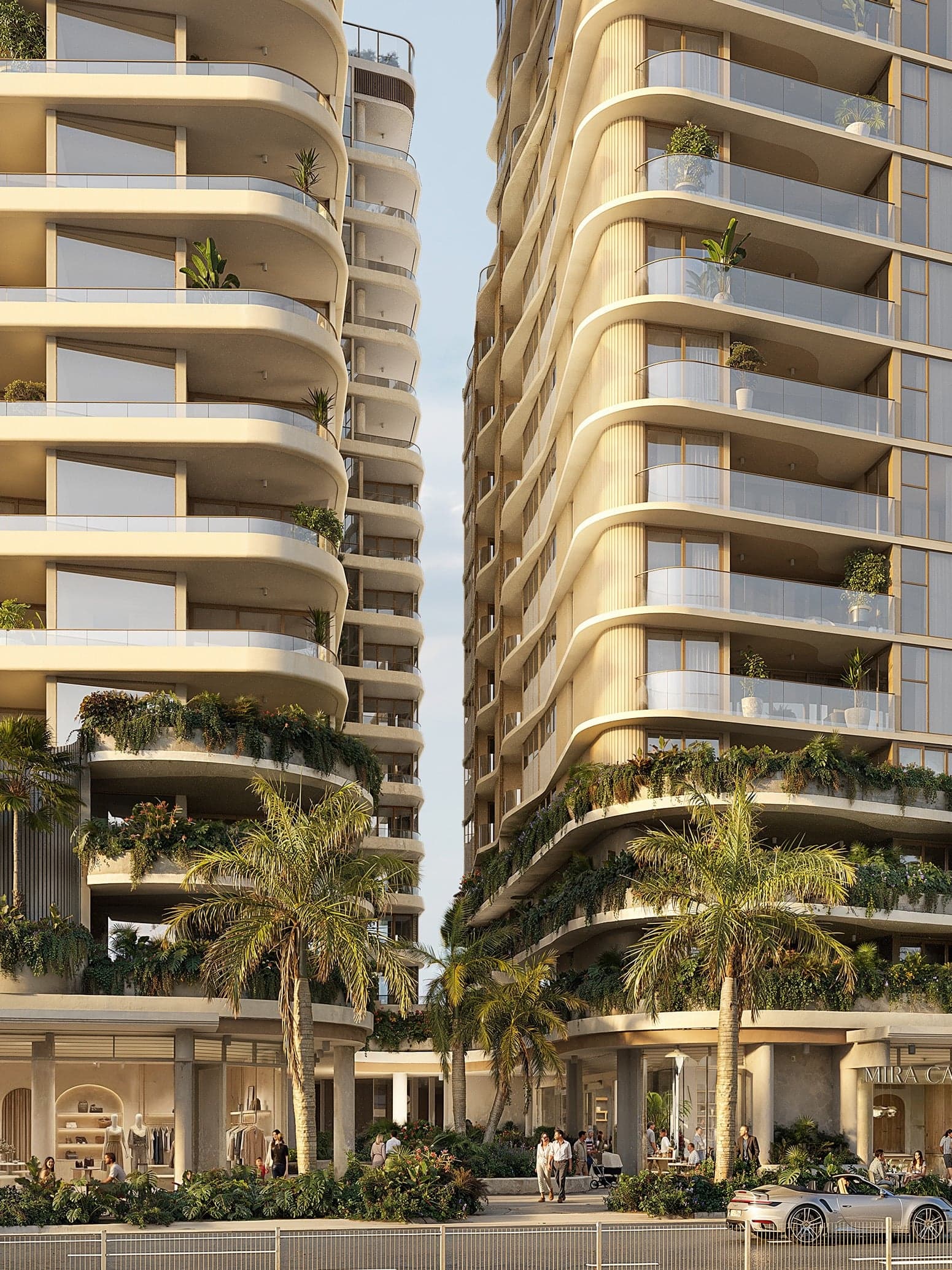 Soleira tower frontage at street level on Gold Coast Highway